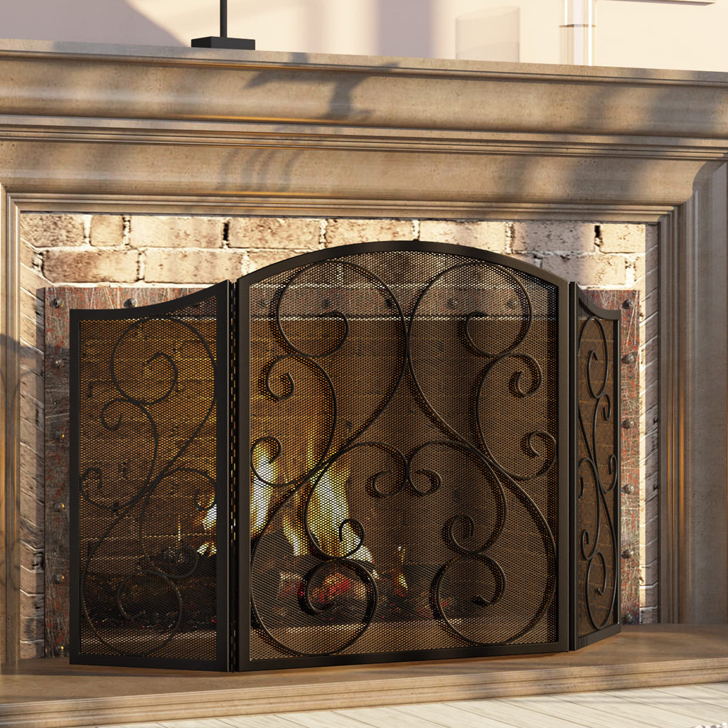 3 Panel Arch Top Wrought Iron Fireplace Screen R96501