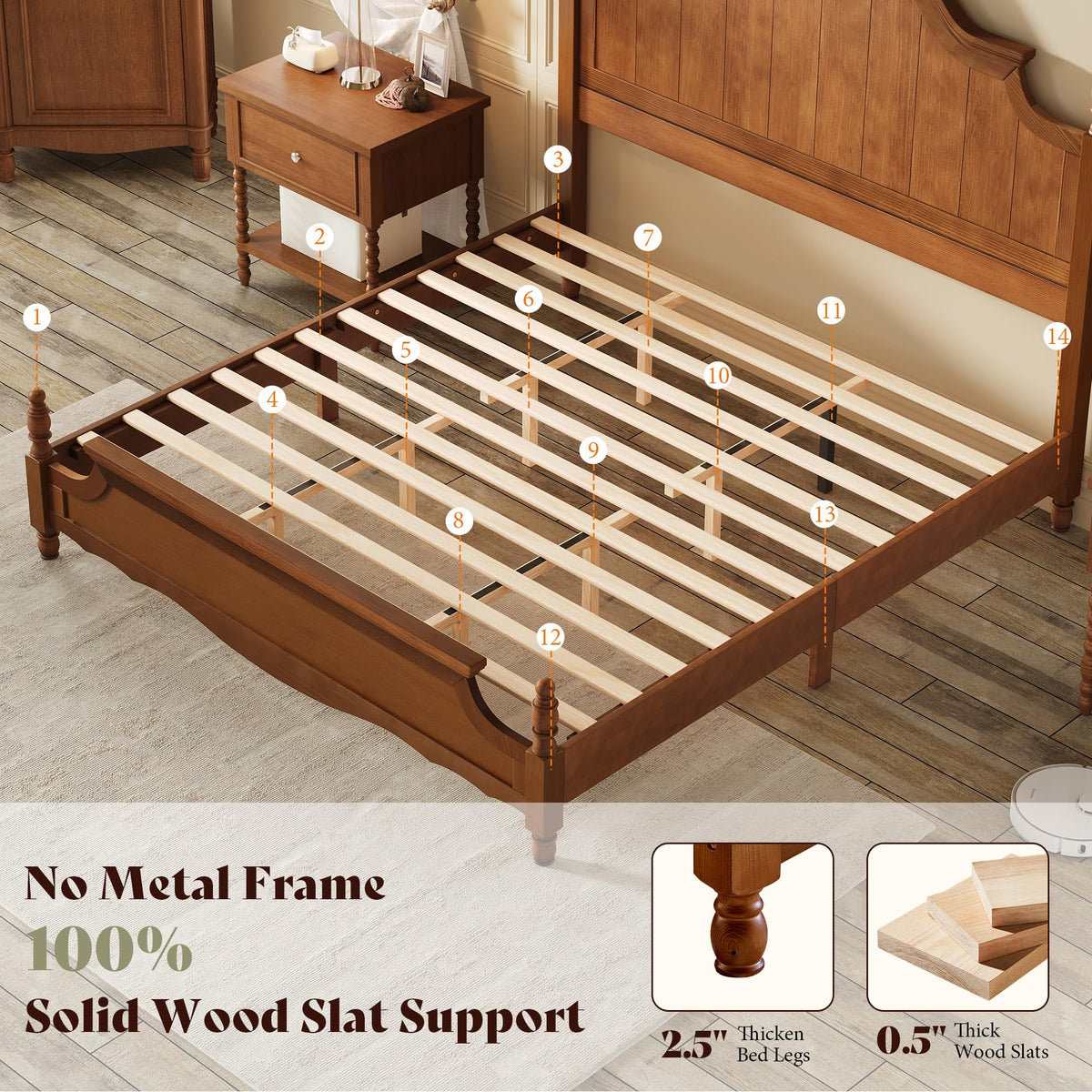 California King Solid Wood Poster Bed with Arched Headboard G10834