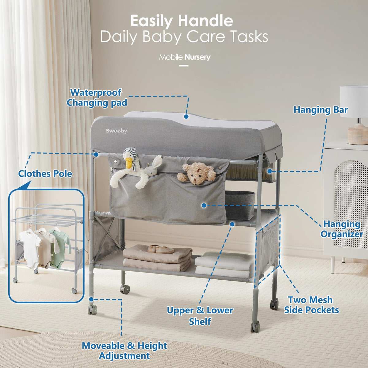 Portable Baby Changing Table with Waterproof Pad J2780